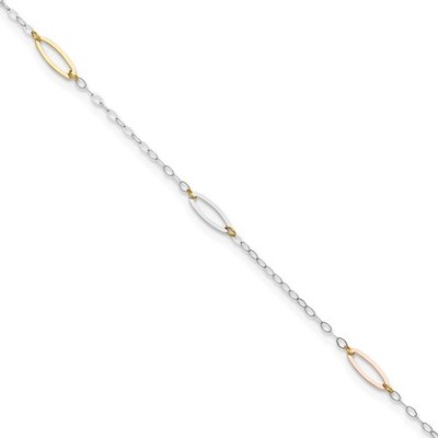 14K Tri-color Oval Link 5-Station 9 inch Plus 1 inch Extender - Total 10 inch