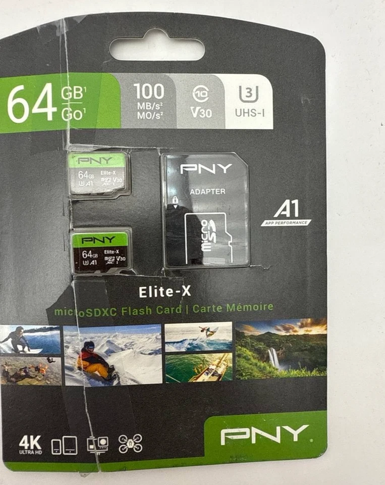 PNY Elite X 2 64GB microSDXC UHS I U3 V30 A1 Cards with SD Adapter Kit Class 10 - Image 2 of 4