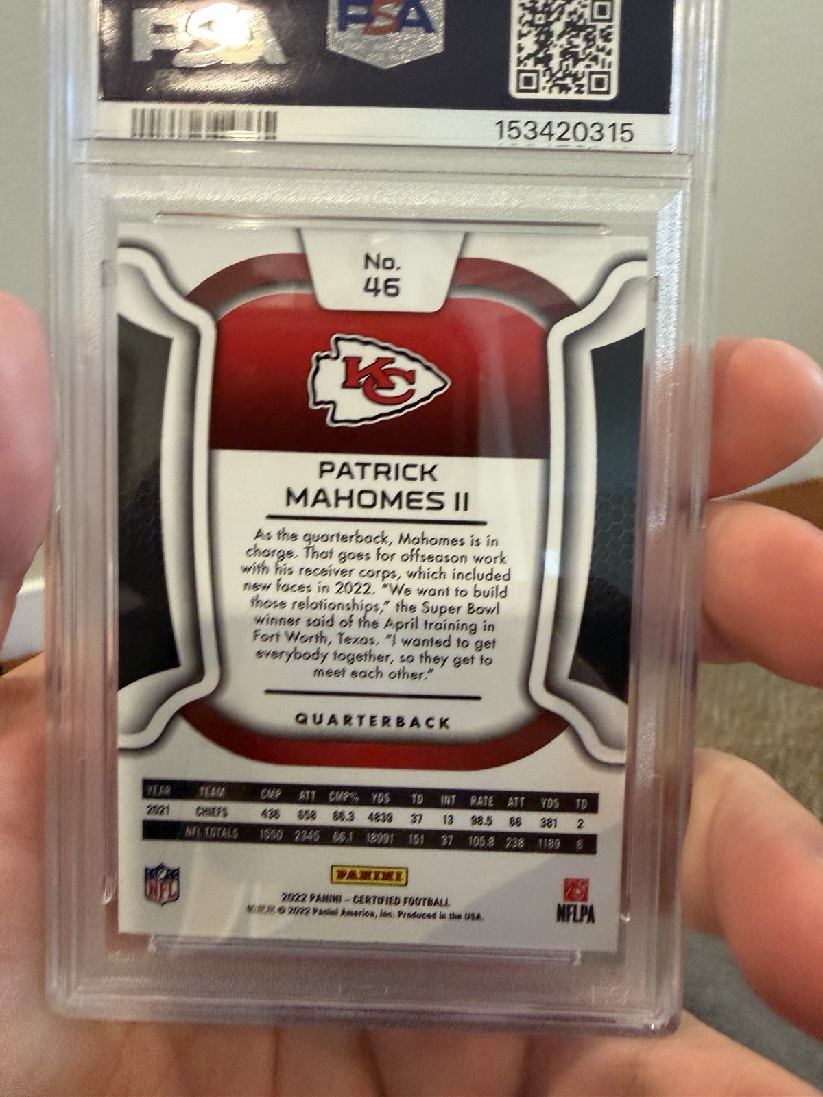 Panini 2022 Certified Patrick Mahomes II Chiefs Mirror Bronze #46 133/275 PSA 9 view 4