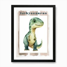Cute Cartoon Icthyosaurus Dinosaur  Framed Wall Art Poster Canvas Print Picture