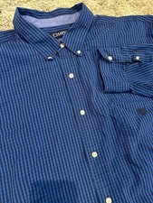 Chaps Easy Care Stretch Blue Plaid Long Sleeve Dress Shirt 4XB Big&Tall XXXXL