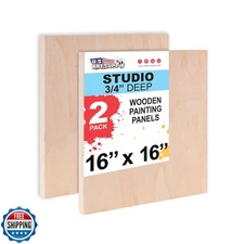U.S. Art Supply Unfinished Cradled Wood Panels for Painting, 2 Pack of 16x16 