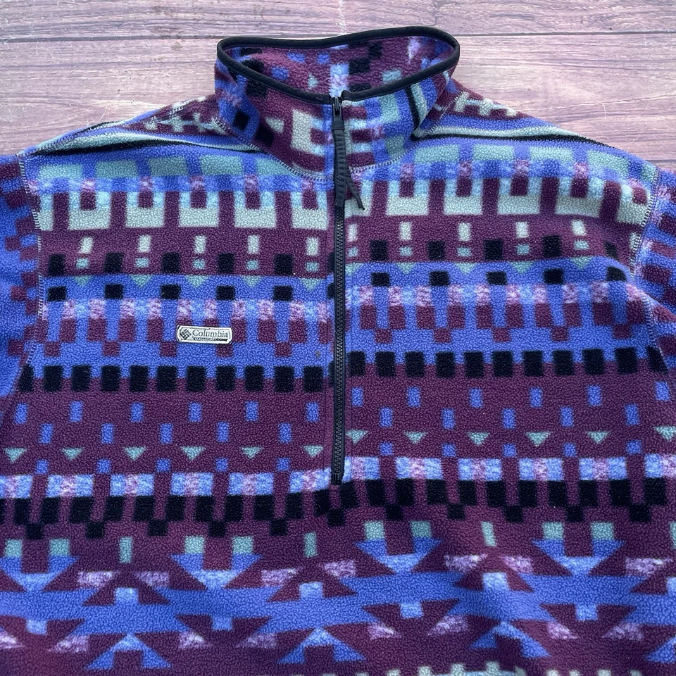 Pullover polar vintage Columbia 1/4 cremallera Western L hecho en EE. UU. para hombre púrpura azteca Foto 2 de 4