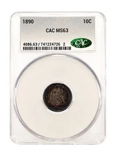 1890 Liberty Seated Dime CACG MS 63 CAC