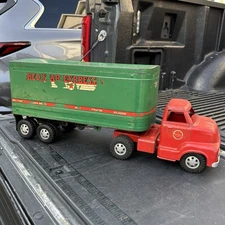 Vintage Dunwell Red Star Express Lines Pressed Steel Toy Truck and Trailer