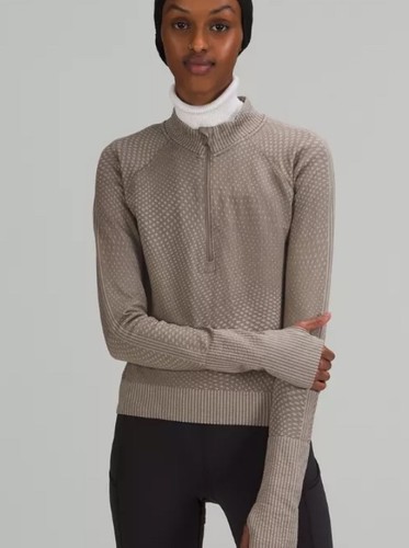 Lululemon Rest Less Cropped Half Zip Top Grid Warp Rover Raw Linen Size 12