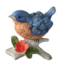 Vintage Homco Blue Bird on Branch Coral Magnolia Flower Porcelain Figurine 8885