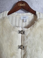 Ann Taylor Loft Faux Fur Cable Knit Cardigan Sweater Women's Sz M Buckle Wool