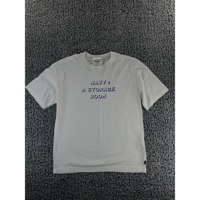 IAB Studio White Graphic T Shirt Navy A Storage Room Logo Print Size L
