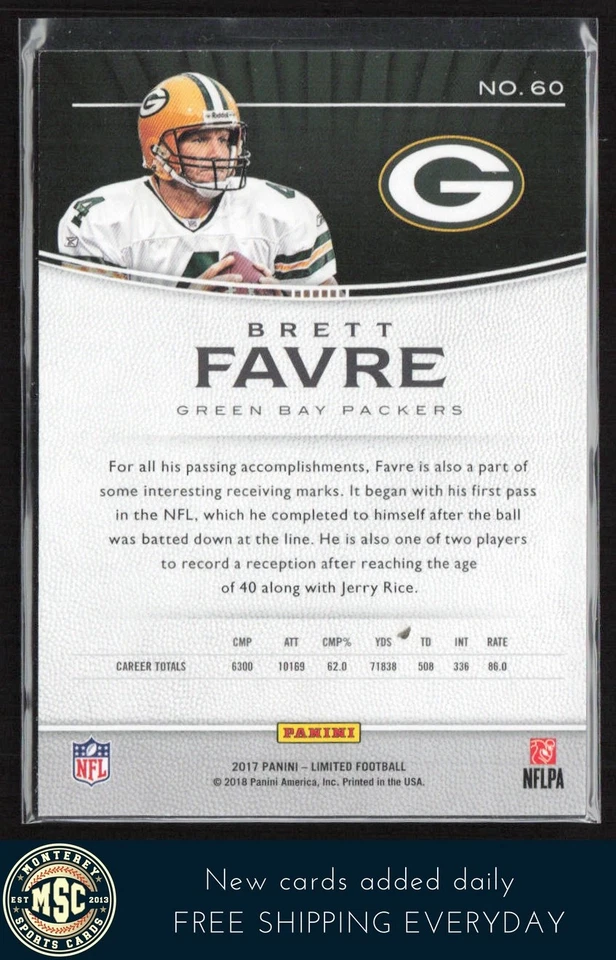 Brett Favre 2017 Panini Limited #60 Green Bay Packers HOF QB Legend - Image 2 of 2