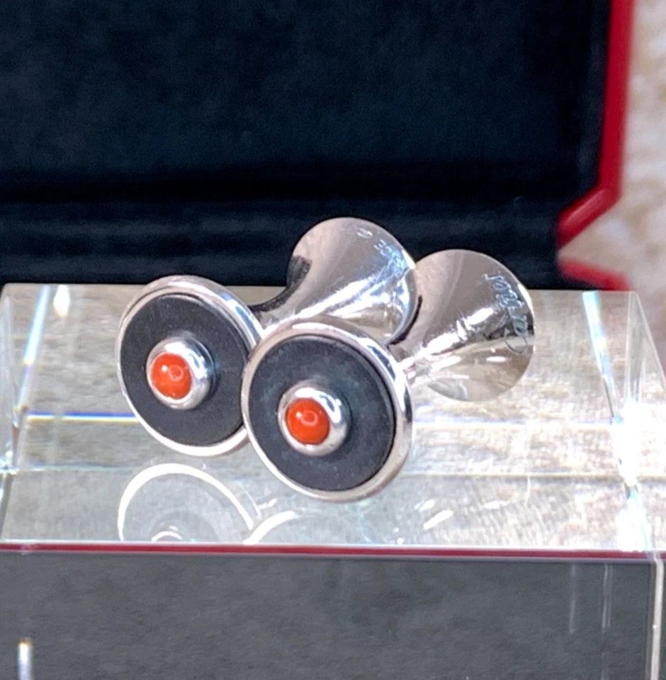 Gemelos Cartier Diabolo Plata de Ley 925 y Gema Roja con Estuche Foto 3 de 4