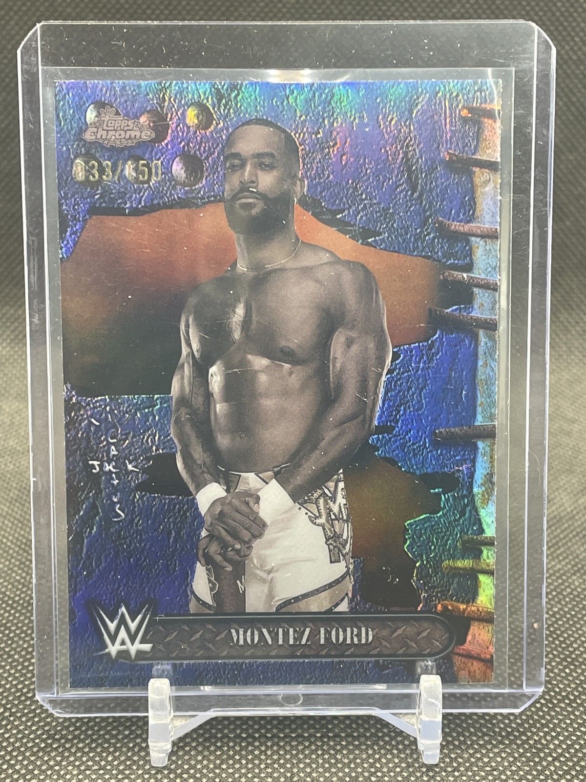 2025 Topps Chrome Cactus Jack WWE Montez Ford #64 Blue Refractor 033/150