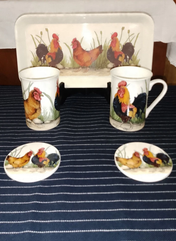 Duo ( 2 Mugs/ 2 Sous Verres/ Plateau) The Leonardo Collection Coq Et Poule - Photo 2/4