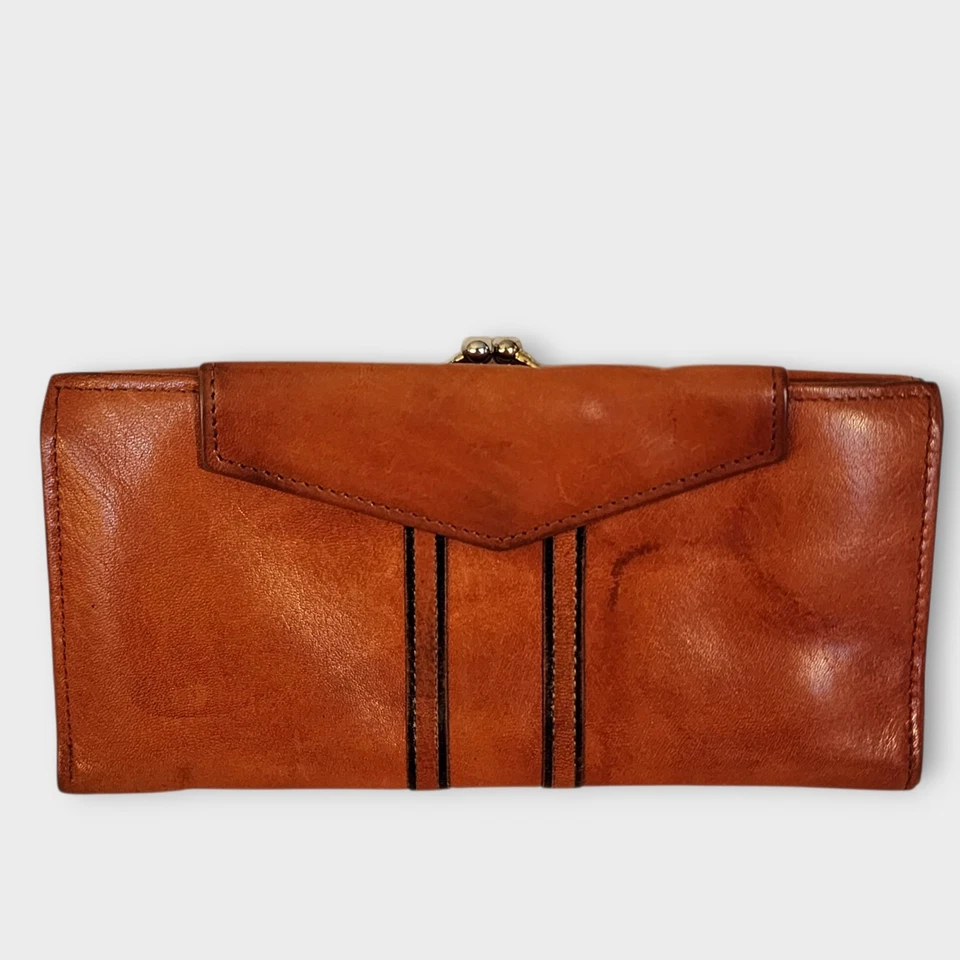 VTG PRINCESS GARDNER FULL GRAIN COWHIDE LEATHER CHESTNUT BROWN WALLET KISSLOCK - Image 3 of 4