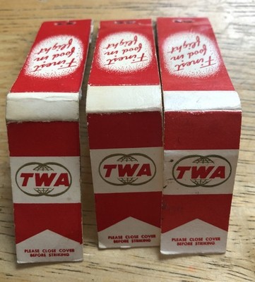 Lot 3 Skinny Matchbooks TWA Airlines, Finest Food in Flight Motto, Vtg Partials