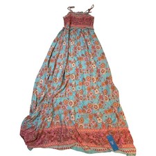 Cupshe Womens Boho Floral Smocked Maxi Dress Turquoise Pink CAA05A4D102DS Small