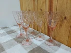 Morgantown Pink Palm Optic Depression Glass Wine Glasses Set of 6 retired