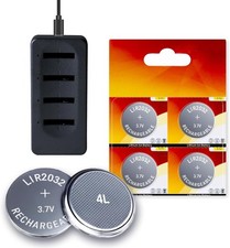 2032 Rechargeable Batteries with Charger LIR2032 3.7V Lithium-ion Coin Button...