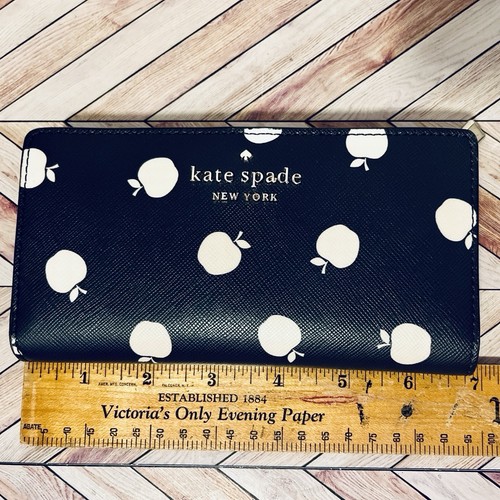 Kate Spade Staci Orchard Toss Print Large Slim Bifold Blazer Blue White 7 X 3.5 - Picture 8 of 11