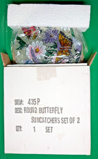 Round Butterfly Suncatcher Set of 2 Stained Glass Style New In Box 435P