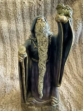 Windstone Editions Pena 1986 VTG WIZARD Blue Merlin Dragon 7" Crystal Staff