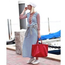 J.Crew Sammie Striped Baltic Blue Nautical Lace-Up Maxi Dress Women's Size XL