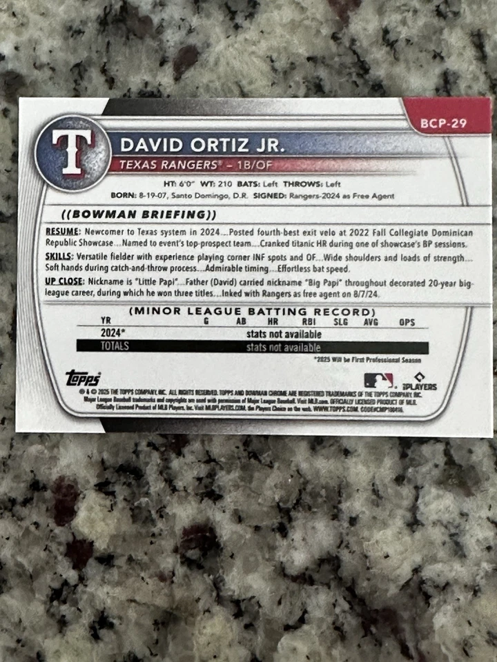Bowman Chrome Prospects David Ortiz Jr. 2025 #BCP-29 Firefractor 3/3 Foto 4 de 4