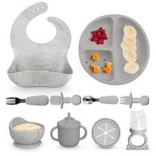 BPA-Free Silicone Baby Feeding Set: Includes Suction Plate, Bowl, Sippy Cup w...