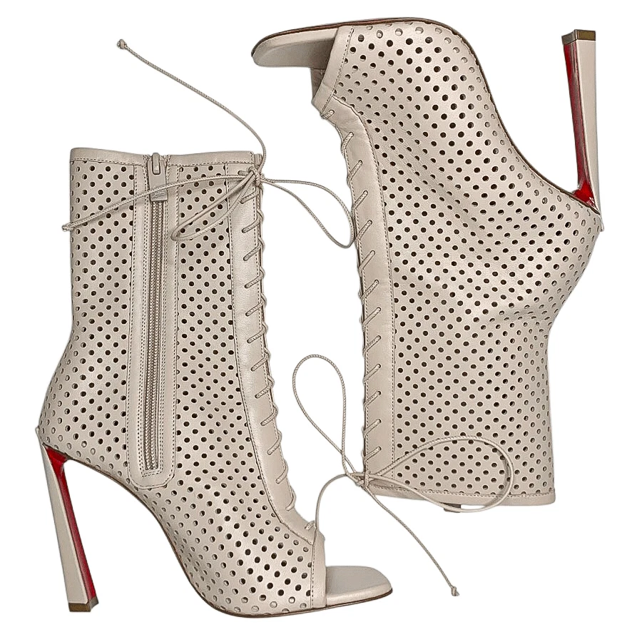 Christian Louboutin открытый Condora Booty 100 Leche кожаные ботинки на шнуровке каблуке 36,5 - Изображение 4 из 4