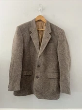 Vintage Pure New Wool Blazer Jacket Herringbone Grey 40R 
