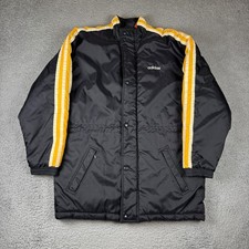 Vintage Adidas Long Puffer Jacket Mens Large Black Yellow Quilted 90s Outdoors