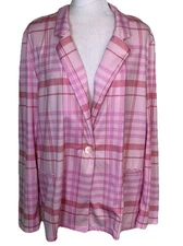 Women’s Pink Plaid Blazer Soft Lightweight Academia Romantic Preppy Jacket Sz 12