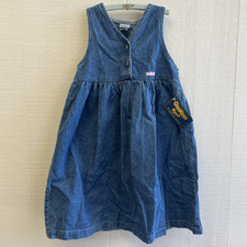 Vintage OshKosh B'Gosh Denim Dress Girls 6X USA NWT Blue Jean Jumper 90s