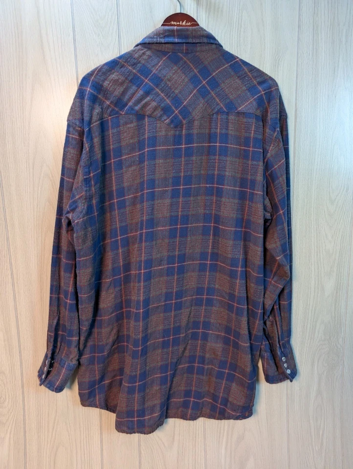 Винтажная мужская рубашка Outlaw 2XL вестерн ковбойская жемчужная застежка клетчатая фланелевая родео - Изображение 4 из 4