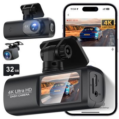 Soam Ultra 4K Front and Rear 1080P Dash Cam, Built-in WiFi, Free 32G Memory Card