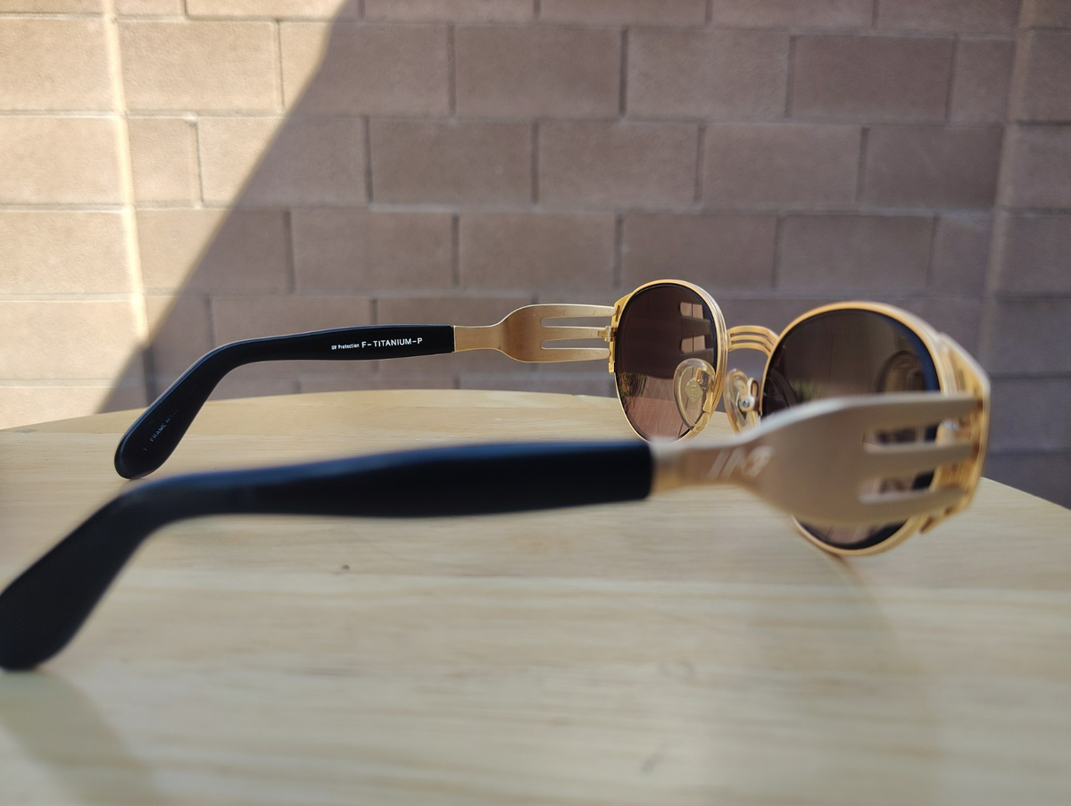 Jean Paul Gaultier JPG 56-3281 Vintage Gold Fork Oval Sunglasses