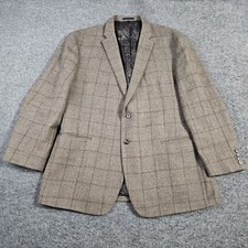 Jos A Bank 1905 Tweed Blazer Mens 46R Brown Plaid Tailored Fit Wool Sport Coat