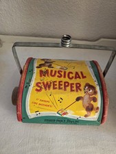 Fisher Price #230 Music Box Sweeper Musical Vintage Wood Metal Push Toy