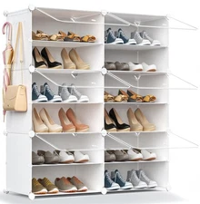 Shoe Rack Organizer, 24 Pair Shoe Storage Cabinet with Door Expandable Plasti...