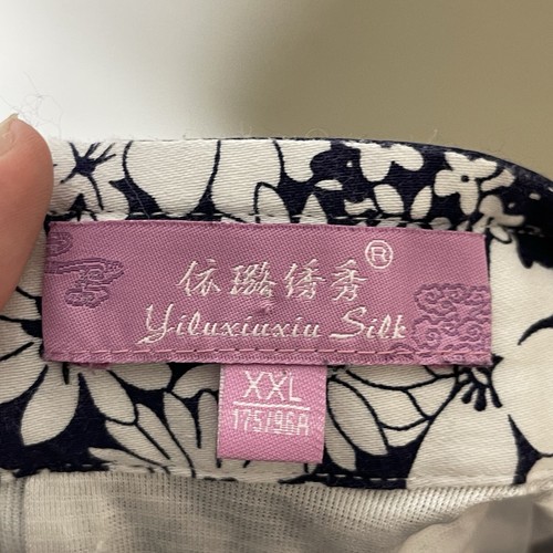 Vintage Chenogsam Kleid Damen L asiatisch blau weiß Qipao Baumwolle Ditsy Blumenmuster - Bild 6 von 6