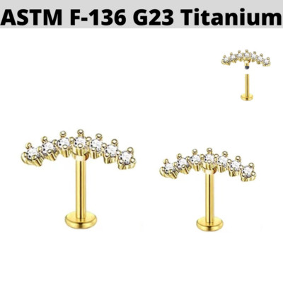 16G 5/16 Gold Titanium Internally Threaded 7 Gem Cluster Tragus Labret Ear Helix