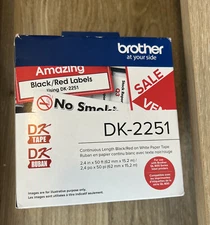 Brother BK-RD Continuous Length Paper Labels DK-2251 NIB Black/Red 2.4” X 50ft