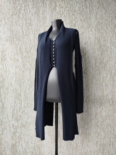 M+F Girbaud Cardigan Maglione Asimmetrico Bottoni Lana Blu Scuro Vintage Tagl... - Foto 2 di 22