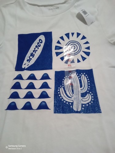 NWT Old Navy Mexico Cactus T-Shirt XL 14 - 16 White Blue Waves - Picture 3 of 4