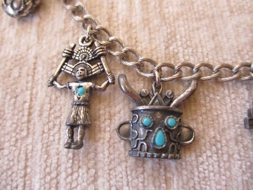 vintage Sancrest Aztec style bracelet silvertone, faux turquoise - Picture 4 of 16