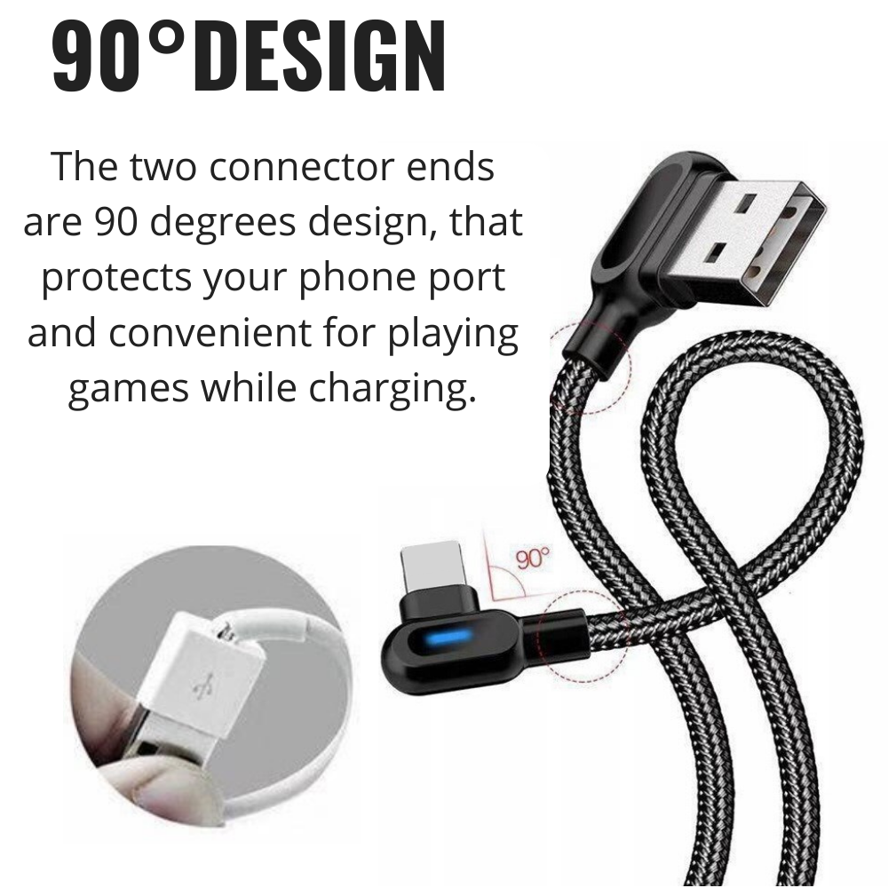 90 Degree Right Angle USB Charger Cable Charging Cord For iPhone