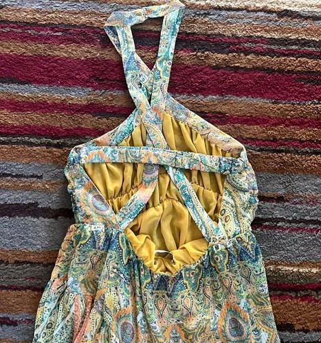 Zara Maxi Dress Women Size Small Colorful Paisley Halter Long Lined Party - Picture 4 of 11