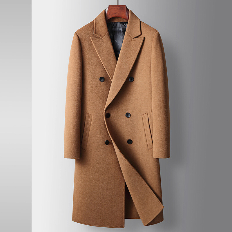 Men's Coat Winter Long Double Breasted Woolen Coat Down Inner