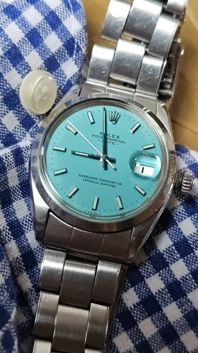 Vintage Rolex Date 1500 CUSTOM Ice Blue Dial Men's Automatic Watch 1967 - Picture 7 of 24