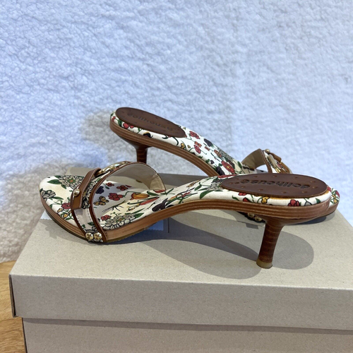 Dollhouse Women's Floral Mule Sandal Shoe Heel Sz 6 Gold & Faux Leather Accents - Picture 2 of 22